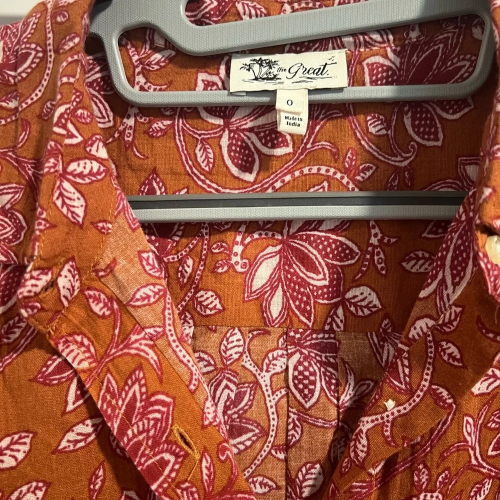 THE GREAT. Brown and White Casual Button Down Shirt Relaxed Fit - Picture 2 of 3